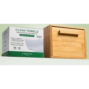 Clean Skin Club Clean Towels XL Sensitive Skin 50 Count with Bamboo Box